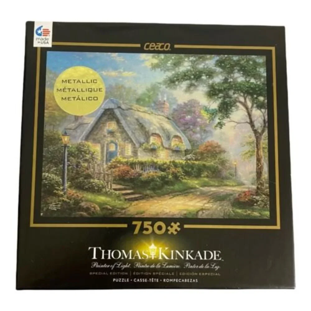 Thomas Kinkade 750 Piece Puzzle Lovelight Cottage Metallic Caeco Complete